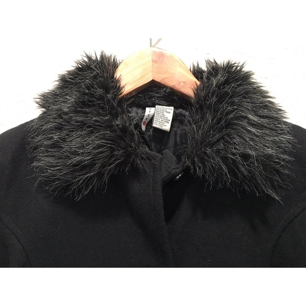 Voice  Long Wool Coat Faux Fur Collar Button Up Fully Lined - Picture 4 of 16